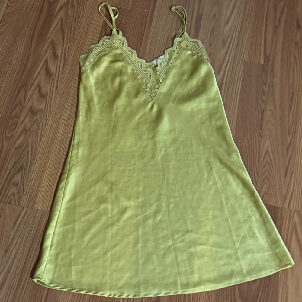 Etam Satin Yellow Lace‎ Trim Camisole Lingerie Nightdress Size S Intimates